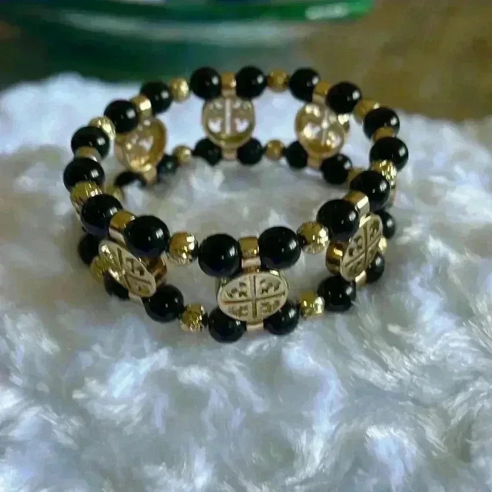 Antique Cross, Double Beaded Stretch Bracelet
